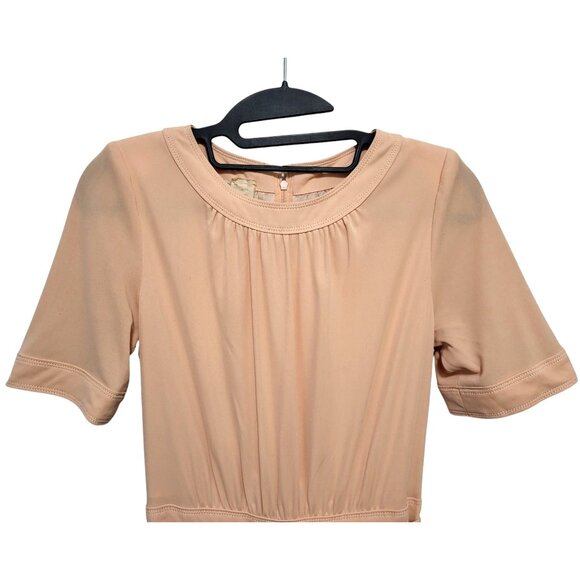 Vintage Mirage Peach Pleated Fit & Flare Midi Dress - Picture 4 of 14